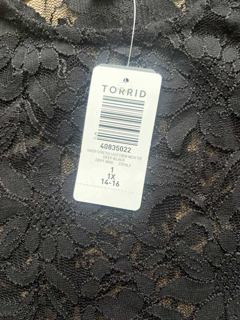 NWT Torrid Sheer Stretch Lace Crew Neck Tee | Deep Black | 1X (14-16) - Picture 4 of 7